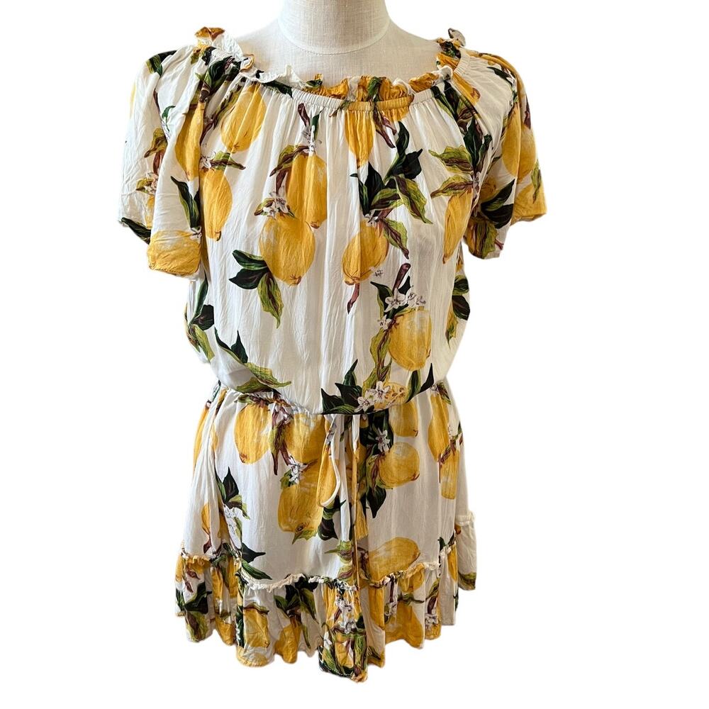 Blue Island Lemon print beach cover up dress M